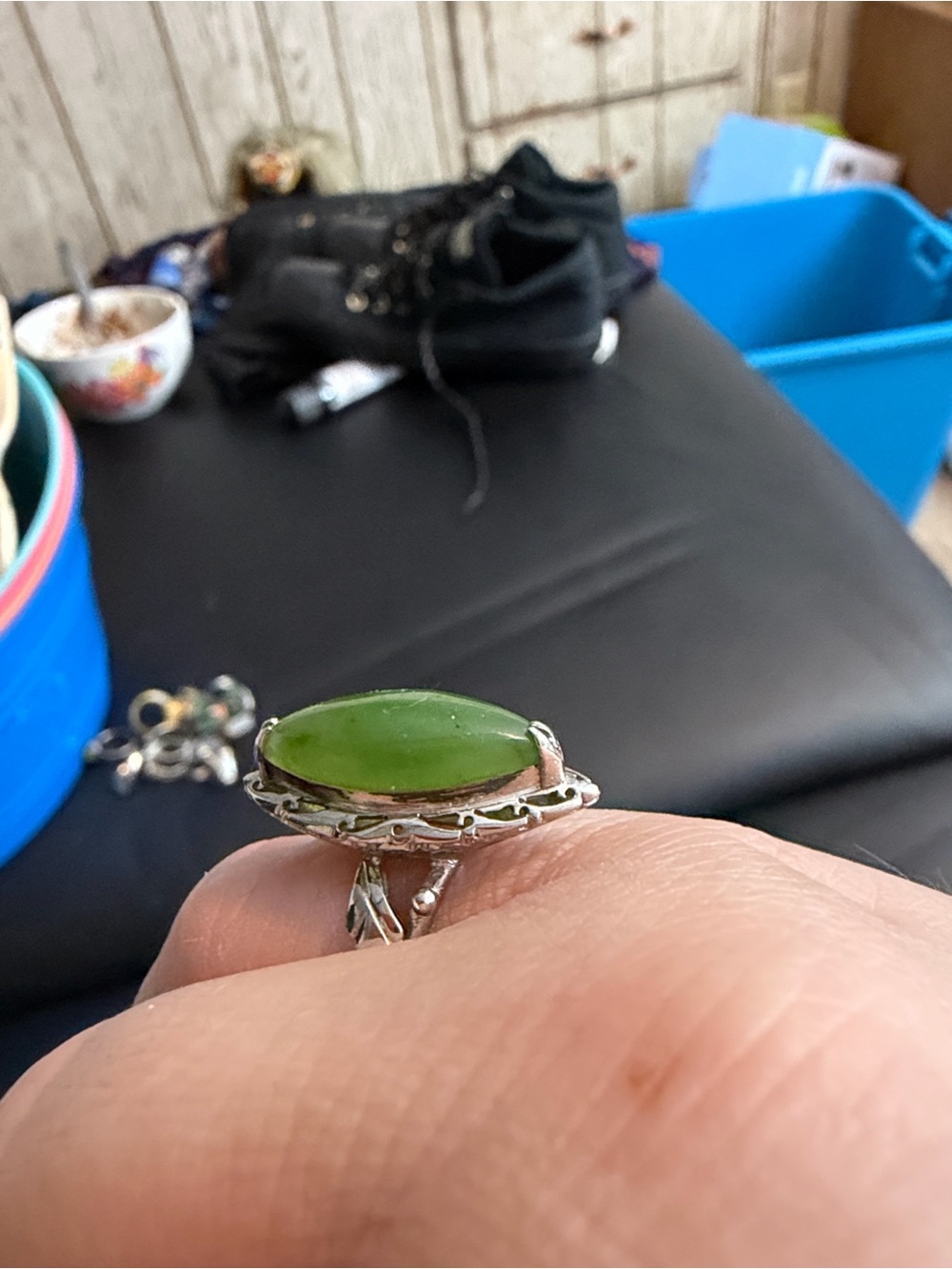 Sterling Silver Green Jade Cabochon Ring - Elegant Women's Jewelry